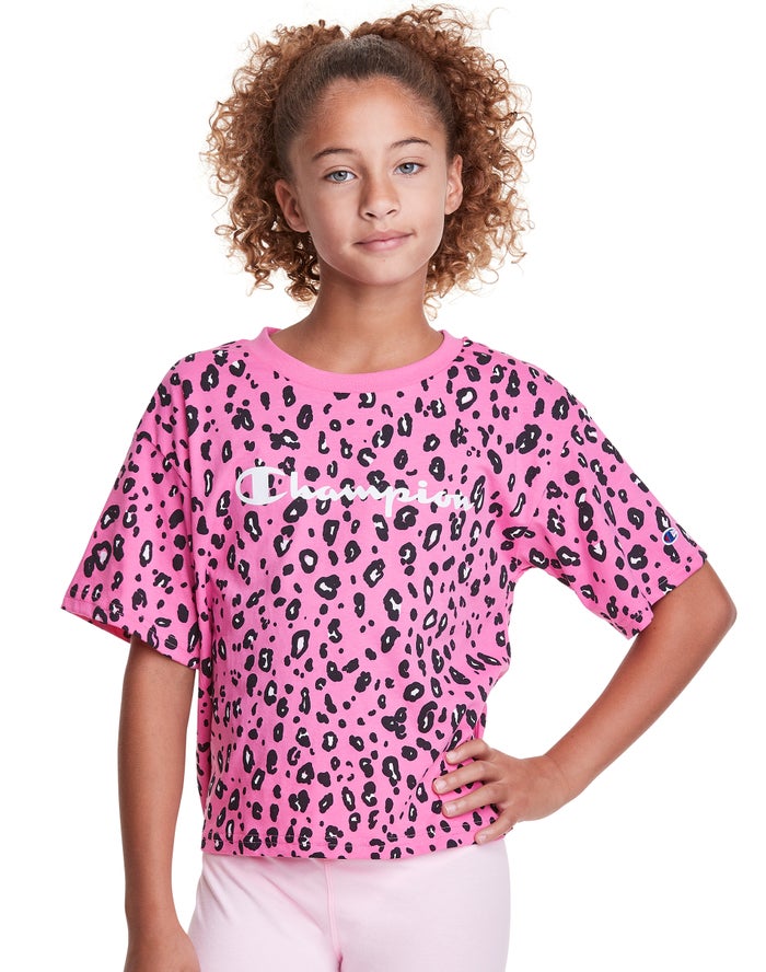 Camiseta Champion Niña - Boxy Leopard Print ( Rosas/Negras ) 5016948-HX